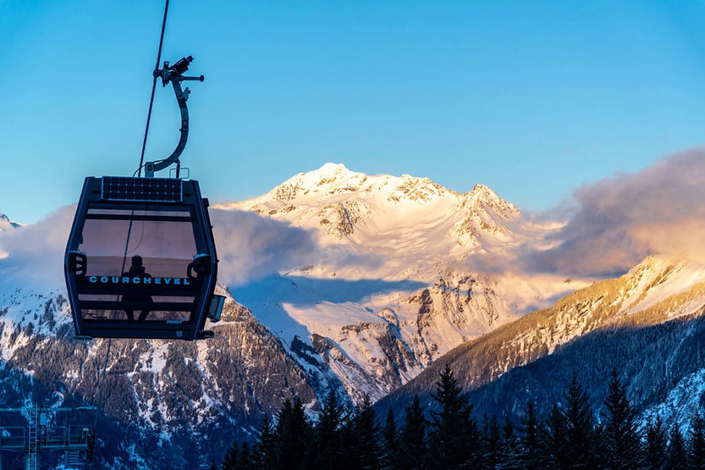 Travelling on a gondola in Courchevel