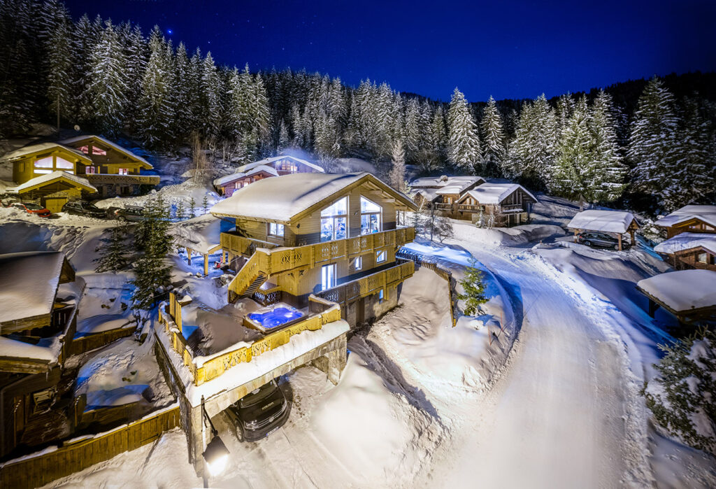Luxury Courchevel Ski Chalet de Mon Pere aerial shot