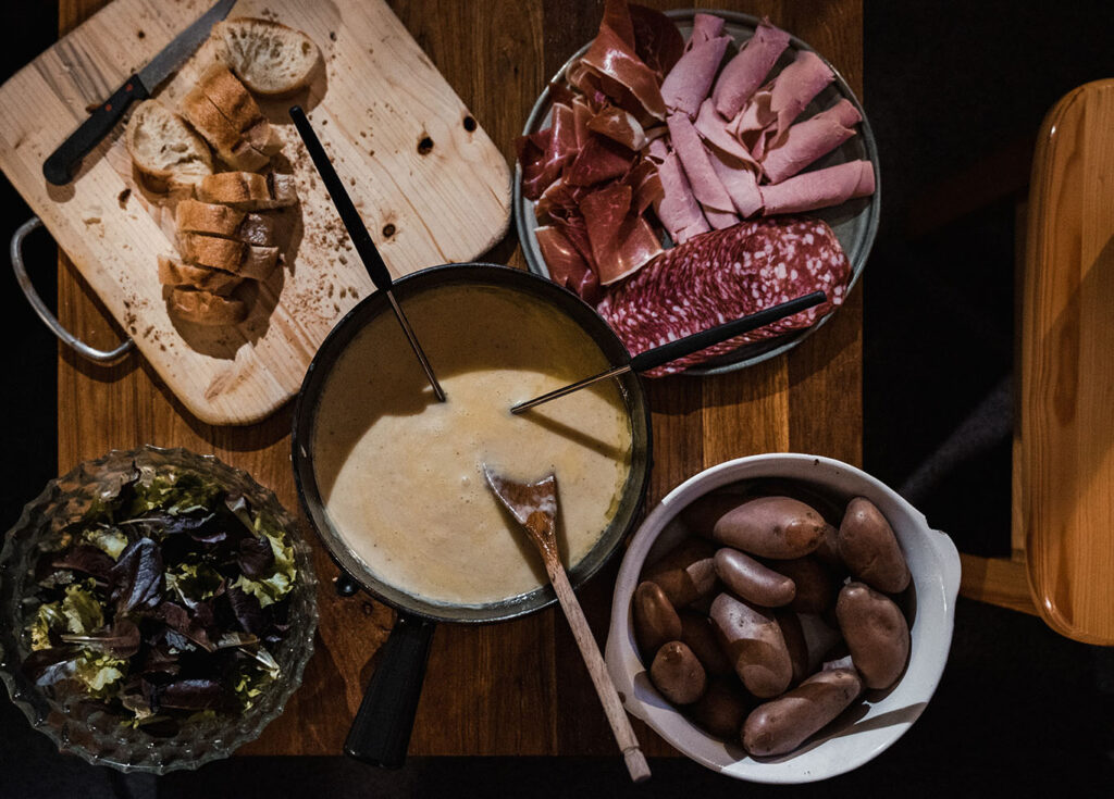 Fondue on a wooden table