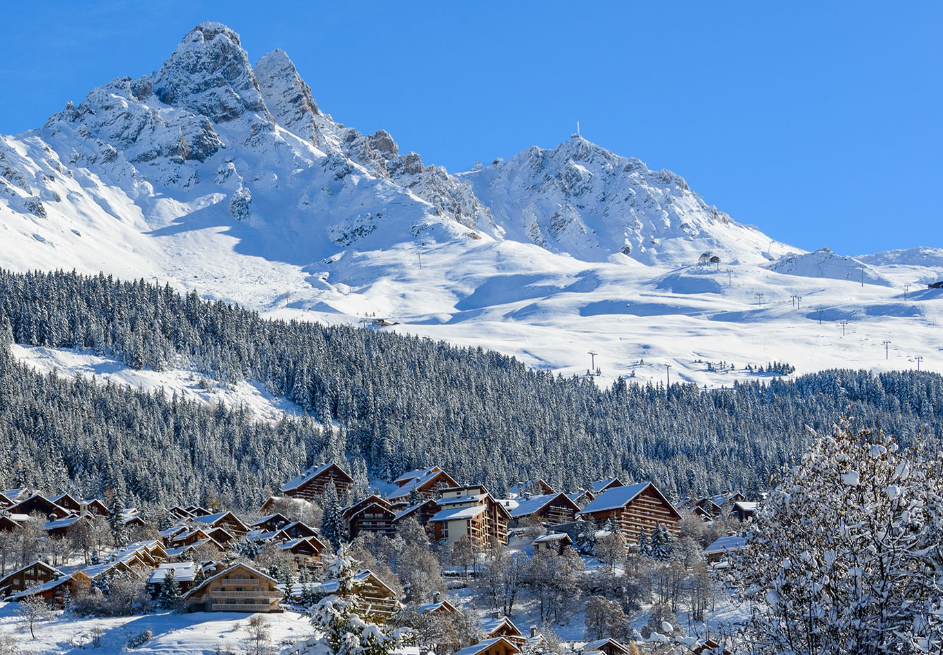 Meribel Saulire with chalets in foreground